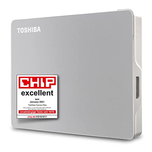 Toshiba 1TB Canvio Flex Portable External Hard Drive for Mac, Windows PC and Tablet use, compatible with most USB-C and USB-A devices, Silver (HDTX110ESCAA)
