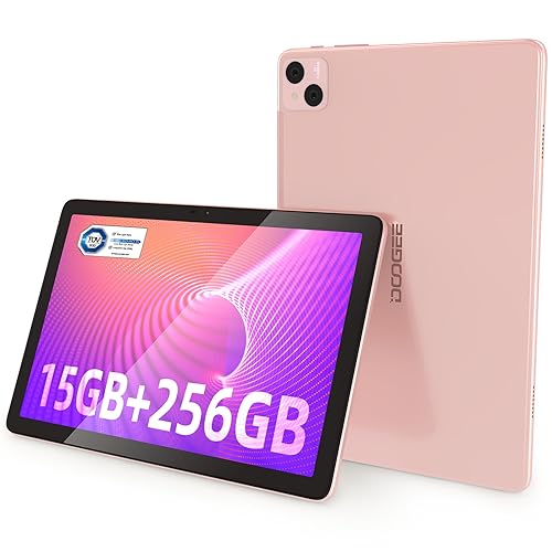 DOOGEE T10 Pro Tablet 10,1 Pulgadas FHD+ con 15GB RAM + 256GB ROM (Ampliable 1TB), Batería de 8580mAh, Octa-Core Android 12 Tablet con Dual 4G LTE, WiFi 2,4/5G, TÜV-Certificado, 13MP + 8MP, Rosa