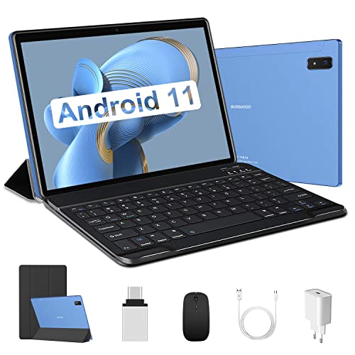 Tablet 10 Pulgadas Android 11, Tableta Octa-Core 4 GB RAM 64 GB ROM, 256 GB Ampliable, Pantalla HD IPS, 6000 mAh Batería, WiFi, Tablet con Teclado y Ratón, 3.5mm Jack, OTG, Bluetooth, Type-C, Azul