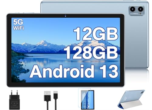 Oangcc 2023 Newest Tablet 10 Pulgadas Android 13 Tablet, 12 GB RAM + 128 GB ROM/TF 1TB, 5G + 2.4 G WiFi, 8-Core 2.0 GHz, BT 5.0, Widget, Split-Screen, 6,000 mAh, GMS Certified Tablet Funda - Azul