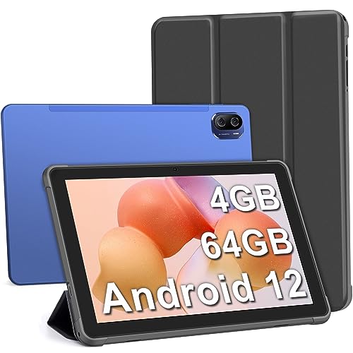 Haehne Tablet 10 Pulgadas Android 12, Tableta con Caso, 4GB RAM 64GB ROM, WiFi, Bluetooth, GPS, Type C,Azul