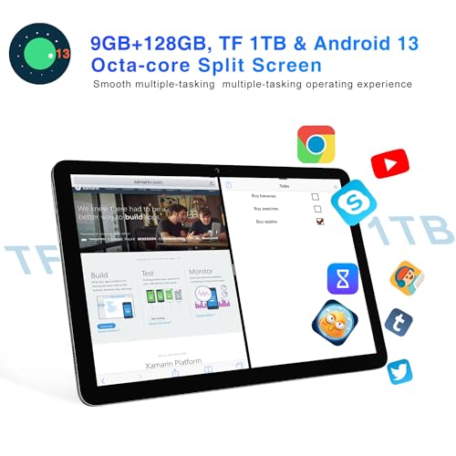 DOOGEE T10E Tablet 10 Pulgadas Android 13 Tablet PC 9GB + 128GB/1TB Tablet, 6580mAh, Octa-Core 4G LTE Dual SIM Tablet, Widevine L1, 8MP/5MP, OTG, Bluetooth 5.0+2.4G/5G WiFi, GPS -Negro