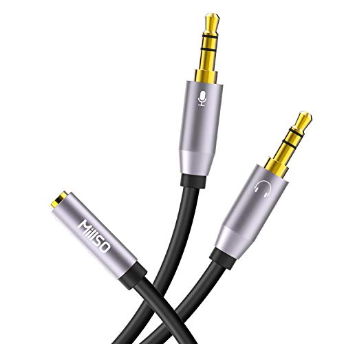 MillSO Audio Splitter Cable Headset Adapter 3.5 mm Hembra a Clavija (auricular y micrófono) para PS4 Gaming Auriculares, Tableta, ordenador portátil o PC - GRIS
