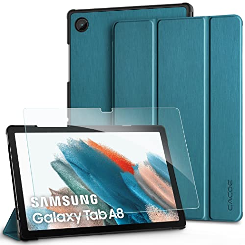CACOE Funda Compatible con Samsung Galaxy Tab A8 10.5 Pulgadas 2021/2022 Tableta SM-X200/SM-X205 con Cristal Blindado, Ultra Slim PU Protectora Carcasa con Función de Soporte, Azul eléctrico
