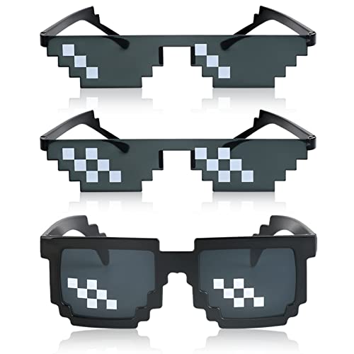YSSHUI [Paquete de 3] Gafas de sol Thug Life, Gafas de sol para hombres y mujeres de vidrio de 8 bits Pixel Mosaico gafas de sol unisex juguete - Negro, Negro, Cuadrado