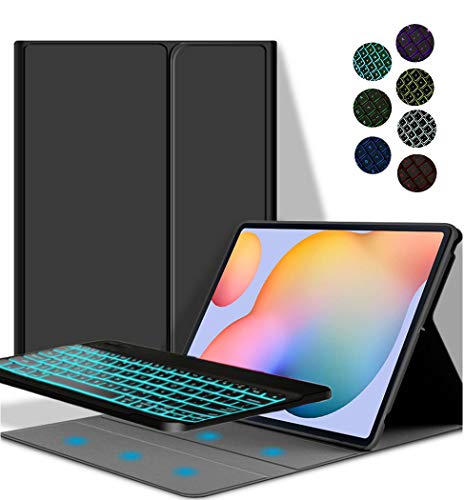 YGoal Teclado Funda para Lenovo Tab K10, [QWERTY Inglés Layout] 7 Colors Backlit PU Cuero Funda con Desmontable Wireless Teclado para Lenovo Tab K10 TB-X6C6, Negro