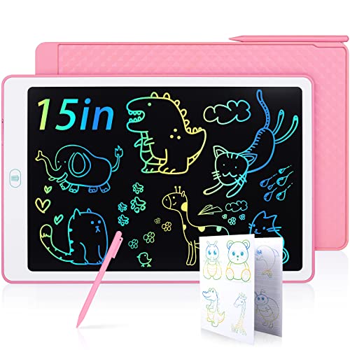 Sofore Tableta Escritura LCD Color para niños, Gráfica Escritura Pantalla de 15 Pulgadas, Pizarra de Dibujo Portátil Ewriter Borrable con Botón de Bloqueo Estudiantes de 3 4 5 6 Años Adultos(Rosa)