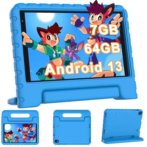 Tablet Para Niños 8 Pulgadas con Wi-Fi 6, Android 13, 7GB RAM + 64GB ROM (1TB TF), GPS, 1280*800 HD Tablet Niños con BT5.0, Control Parental, 5MP + 2MP, Tablet Infantil con Funda EVA Shockproof, Azul