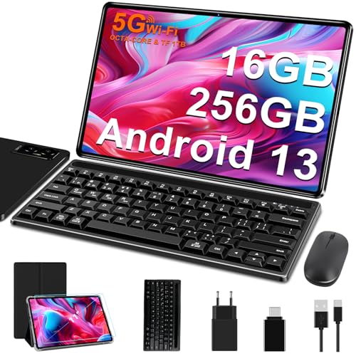 FACETEL Tablet 11 Pulgadas Android 13 Tablet con 16GB RAM+256GB ROM (TF 1TB) Octa-Core 2.0 GHz, 5G WiFi, 2K 2000×1200 FHD+, 8600mAh, 5MP+13MP, Bluetooth 5.0, Navidad Tablet con Teclado y Raton - Negro