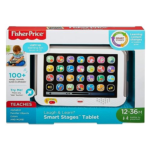 Fisher-Price - Tableta Laugh and Learn, tableta con tecnología Smart Stages y tres niveles de juego, muchas canciones, juguete para niños, mayores de 12 meses, CDG33 - idioma inglés
