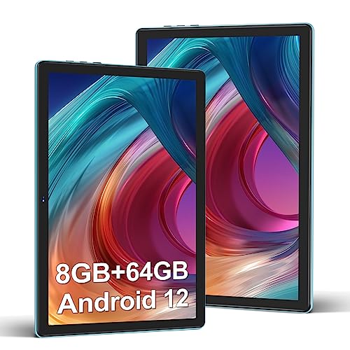 Tablet 10 Pulgadas Android 12 con 5G WiFi, HD Tablets con 8GB RAM（4 GB original + 4 GB ampliable）+ 64GB ROM ( TF 1TB), 8 Cores 2.0 GHz, Bluetooth 5.0, Cámara Dual 5MP + 5MP, 6000 mAh, Azul Tablet