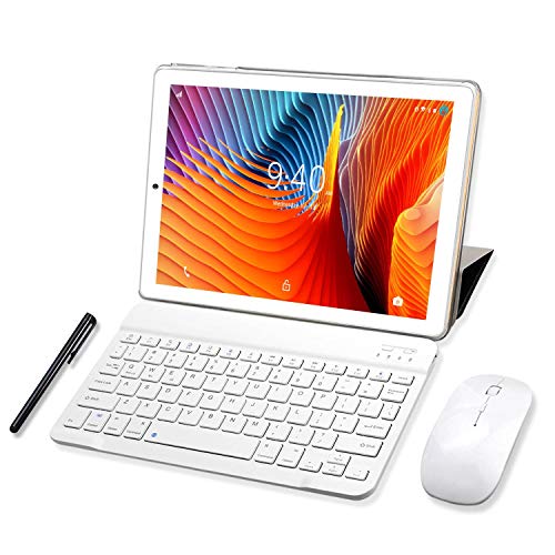 4G LTE-Tablet 10 Pulgadas YOTOPT Android Tableta PC, 4GB RAM 64GB ROM(SD Extensible), 5MP+8MP, Dobles SIM y Wi-Fi, Tablet con Teclado, Funda (Oro)