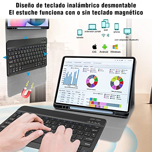 YUEJIDZ Funda con Teclado Español, Bluetooth, Desmontable para Samsung S6 Lite 10.4'' 2022/2020 (Sm-P610/P615/P613/P619)