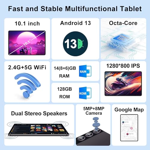 ZIOVO 2024 Tablet 10 Pulgadas Android 13 Tablets con 14GB RAM + 128GB ROM(1TB TF), 8 Cores 2.0GHz, 5G+2.4G WiFi, 8000mAh, BT 5.0, 5+8MP, Certificada GMS, Widget, Tableta con Teclado + Ratón - Gris