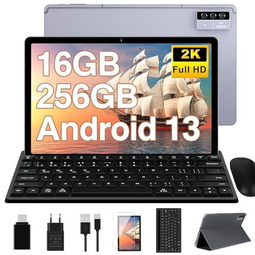Oangcc 2023 Tablet 11 Pulgadas,16GB RAM+256GB ROM(TF 1TB) Android 13 Tablet PC con Octa-Core 2.0GHz, 2000*1200 FHD, 8600mAh, 5+13+2MP, 5G WiFi,BT 5.0 ,Google GMS, GPS Tablet con Ratón y Teclado - Gris